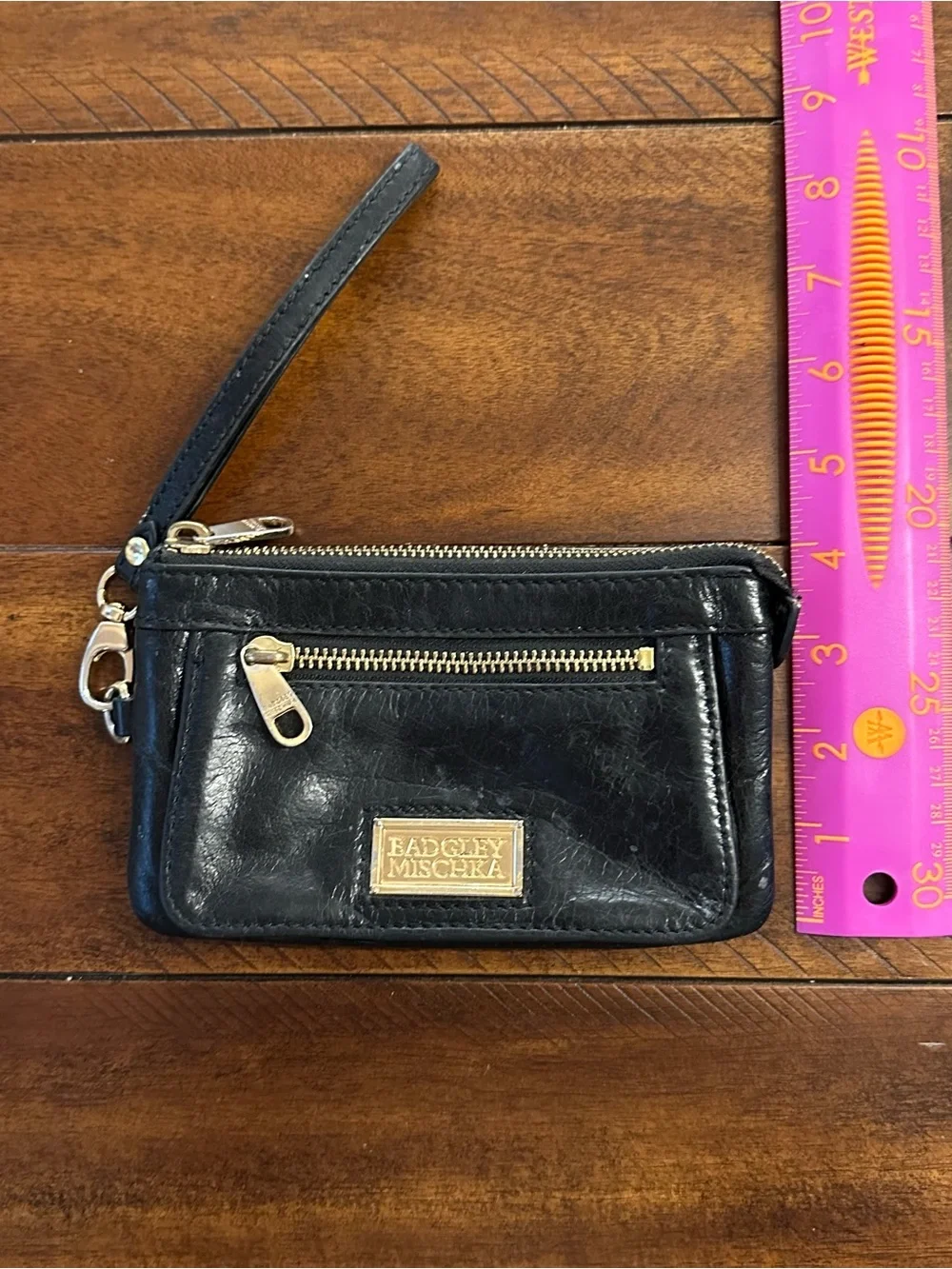 Badgley Mischka Black Leather Wristlet